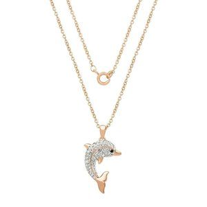 14k Rose Gold Plated Clear Crystal Dolphin Pendant